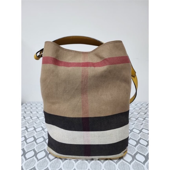 Authentic BURBERRY Canvas Mega Check Medium Ashby Hobo Saddle Bag Yellow/Beige - Picture 4 of 13
